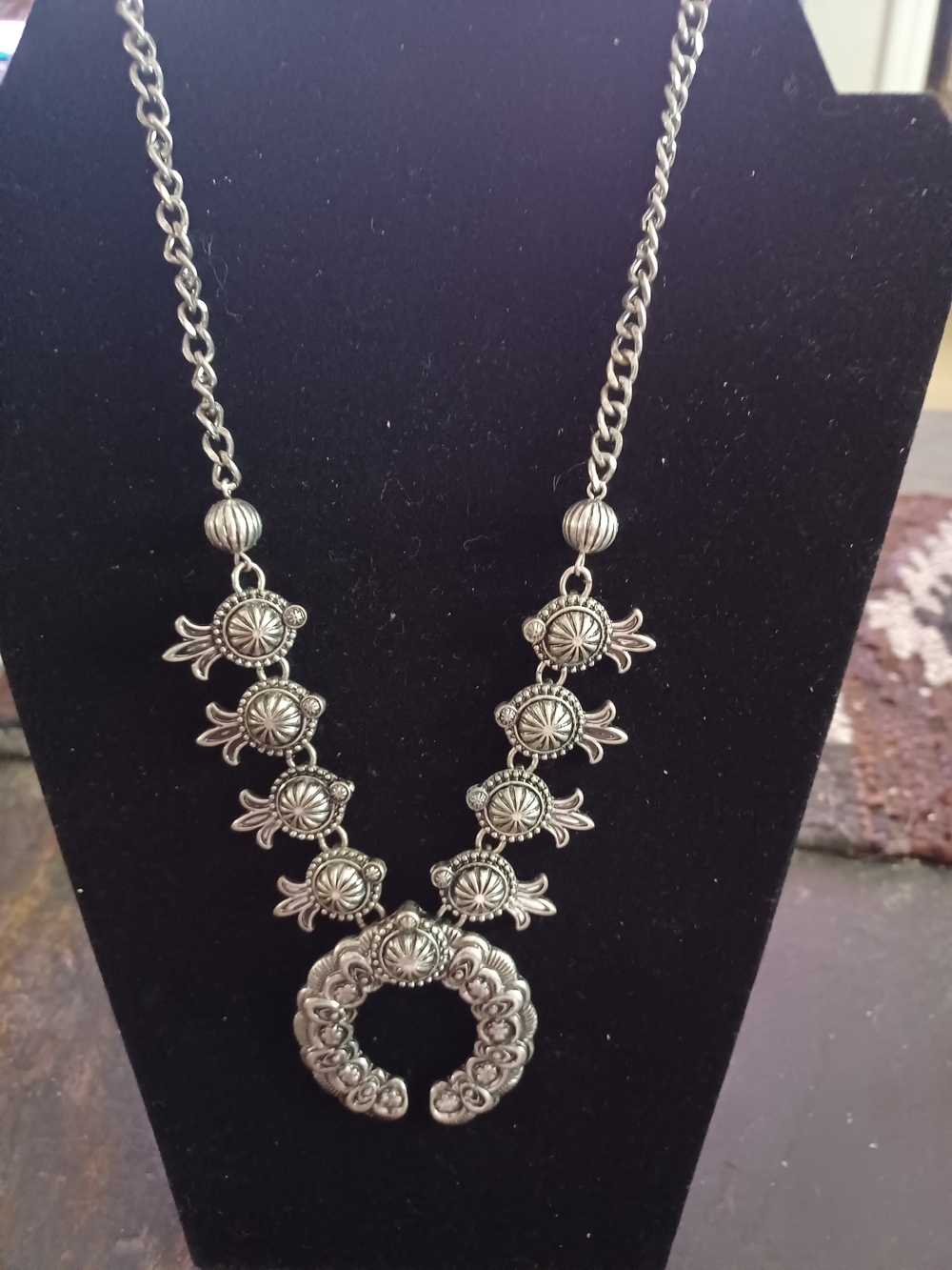 Sugarfix Silver-Tone Southwestern Squash Blossom Concho 24" Necklace
